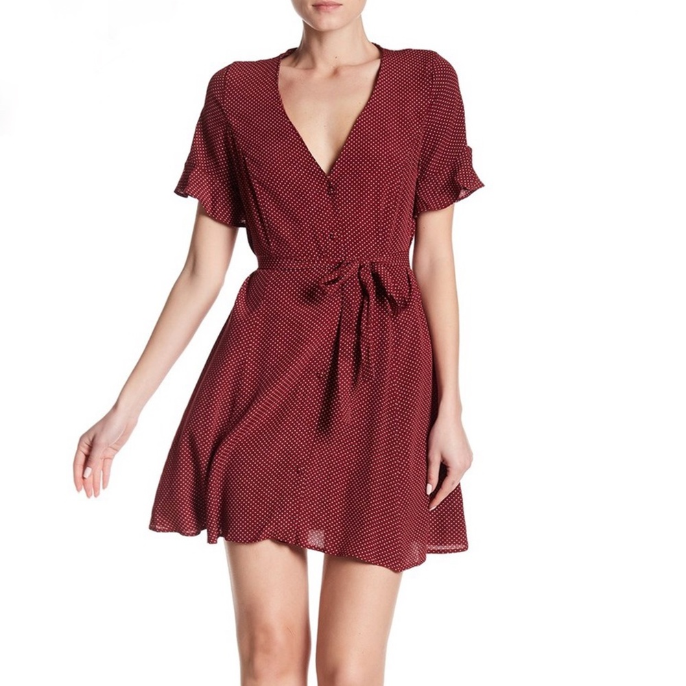 Burgundy Polka Dot Button Down Dress